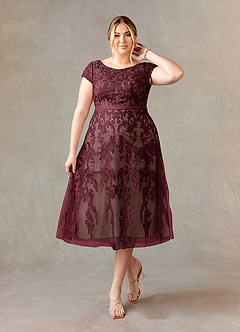 Azazie Sanna Kleider für die Brautmutter A-Linie Schaufel Spitze Tüll Kleid Dunkelweinrot Champagner image7