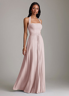 Azazie Clarisa Bridesmaid Dresses Blushing Pink A-Line Pleated Chiffon Dress image1