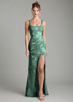 Azazie Mero Bridesmaid Dresses Eucalyptus Mermaid Pleated Floral Jacquard Burnout Dress image1