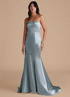 Azazie Aura Bridesmaid Dresses Dusty Blue Mermaid Metallic Satin Convertible Dress image6