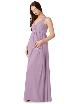Azazie Yetta Zwangerschaps Bruidsmeisjekleding A-Lijn Gerimpelde V-hals Chiffon Vloerlengte Jurk image4
