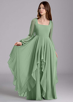 Azazie Clara Junior Abito A-Line in Chiffon Blusa Matcha image1