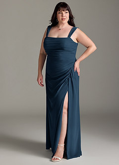 Azazie Jesaphine Robes de demoiselle d'honneur Robe Fourreau en Mousseline de soie Nœud Bleu Marine Foncé image11