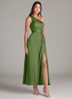 Azazie Brooke Robes de demoiselle d'honneur Robe Trapèze en Satin extensible Une épaule Genévrier image4