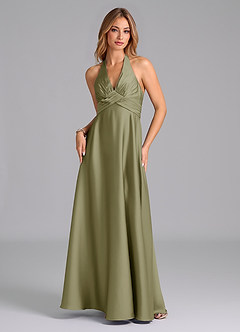 Azazie Tessie Bridesmaid Dresses Pistachio A-Line Pleated Stretch Satin Dress image5