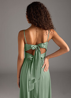 Azazie Zeya Vestidos de damas de honor Vestido de Matcha de Satén Elástico de Corte en A con Plisado image4