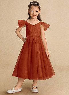 Azazie Lizzette Flower Girl Dresses Paprika A-Line Ruched Tulle Dress image6
