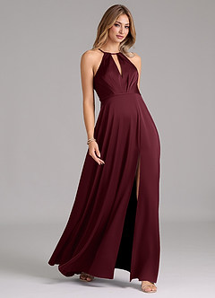 Azazie Evalleen Bridesmaid Dresses Cabernet A-Line Pleated Stretch Satin Dress image5