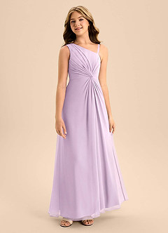 Azazie Brooke Junior Vestido de Lila Esmerilada de Gasa de Corte en A con Corte Lateral image5