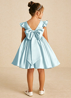 Azazie Tootsie Flower Girl Dresses Sea Glass A-Line Bow Matte Satin Dress image2