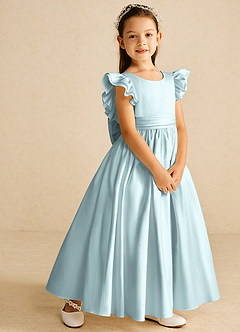 Azazie Piglette Flower Girl Dresses Mist A-Line Bow Matte Satin Dress image5