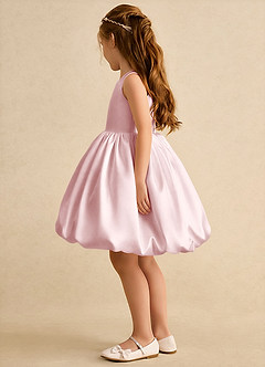 Azazie Nirvana Robe Demoiselle D'honneur Fillette Robe Princesse en Mat Satiné Rayé Rose Poudré image4