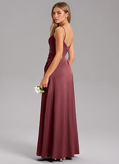 Azazie Azuree Bridesmaid Dresses Merlot A-Line Pleated Stretch Satin Dress image7