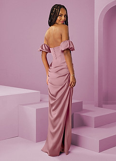 Barbie ♥ Azazie Bridesmaid Dresses Vintage Mauve Sheath Off the Shoulder Stretch Satin Convertible Dress image2