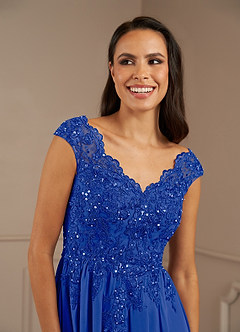 Azazie Amethyst Mother of the Bride Dresses Royal Blue A-Line V-Neck Sequins Chiffon Dress image7
