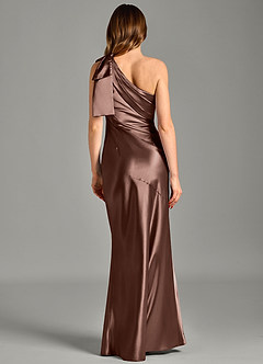 Azazie Yuanna Bridesmaid Dresses Espresso Mermaid One Shoulder Metallic Satin Dress image6