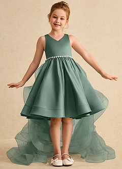 Azazie Julietta Flower Girl Dresses Eucalyptus Ball-Gown Convertible Tulle Dress image2