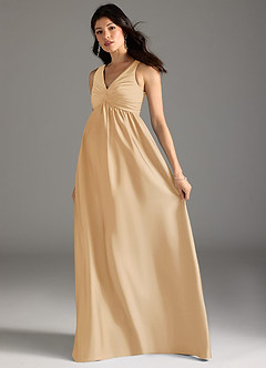Azazie Yetta Abiti da damigella d'onore premaman Abito A-Line Plissettato Raso Elasticizzato Floor-Length image6