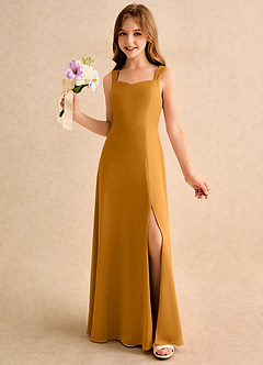 Azazie Makani Girls Formal Abiti da Ragazza di Fiori Abito A-Line in Chiffon Scollo a Cuore Caramello image1