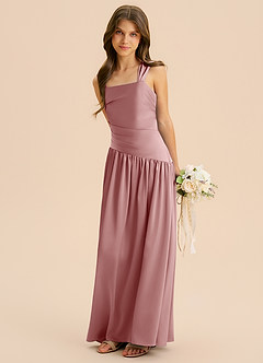 Azazie Dotty Junior Abito A-Line in Raso Elasticizzato Plissettato Rosa Polverosa image1