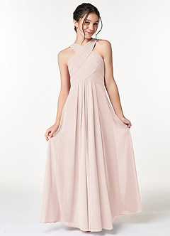 Azazie Kaleigh Junior Rose Petal A-Line Pleated Chiffon Dress image4