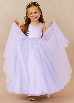 Azazie Marybell Flower Girl Dresses Lilac A-Line Bow Tulle Dress image3