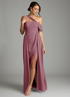 Azazie Kassandra Bridesmaid Dresses Vintage Mauve A-Line Off the Shoulder Chiffon Dress image3