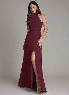 Azazie Myra Bridesmaid Dresses Cabernet A-Line High Neck Chiffon Dress image1