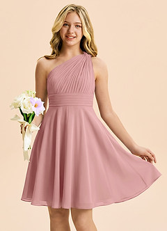 Azazie Charlize Junior Dusty Rose A-Line Pleated Chiffon Dress image1