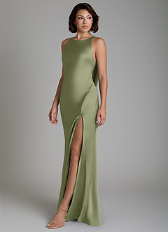 Azazie Dariah Vestidos de damas de honor Vestido Salvia De Jardín de Satén Elástico de Corte Sirena con Abertura lateral image5