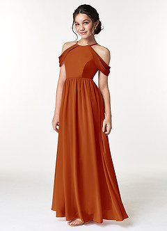 Azazie Seneca Junior Paprika A-Line Off the Shoulder Chiffon Dress image5