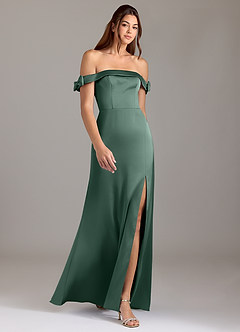 Azazie Zayla Brautjungfernkleider Wandelbar A-Linie Schulterfrei Stretch-Satin Kleid Eukalyptus image3