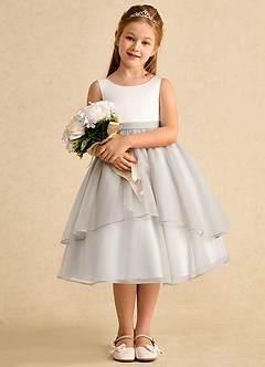 Azazie Rene Flower Girl Dresses Ivory Frost A-Line Bow Tulle Dress image3