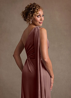 Azazie Aphra Mother of the Bride Dresses Espresso Sheath One Shoulder Velvet Dress image5