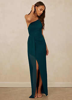 Christian Siriano Bridal for Azazie 1003 Bridesmaid Dresses Pine Sheath One Shoulder Chiffon Dress image3