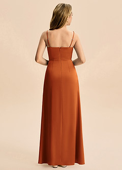 Azazie Abby Junior Vestido de Canela de Satén Elástico de Corte en A con Plisado image2