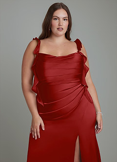 Azazie Jessamine Bridesmaid Dresses Pomegranate Sheath Corset Stretch Satin Dress image10