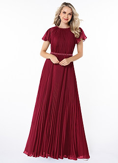 Azazie Kara Modest brudtärna klänningar Klänning A-Line Plisserad Golvlängd Chiffong image4