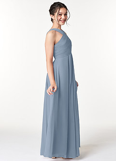 Azazie Kaleigh Junior A-Linie Plissee Chiffon Kleid Staubblau image5