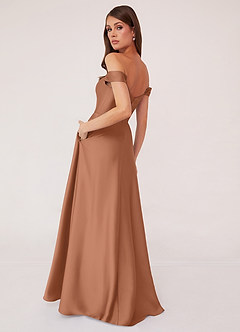 Barbie ♥ Azazie Brautjungfernkleider Wandelbar A-Linie Schulterfrei Stretch-Satin Kleid Bronzer image3