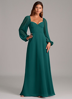 Azazie Annistyn Bridesmaid Dresses Peacock A-Line Long Sleeve Chiffon Dress image5