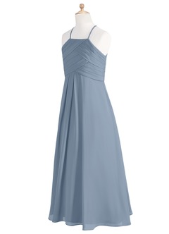 Azazie Ginger Junior Dusty Blue A-Line Pleated Chiffon Dress image9
