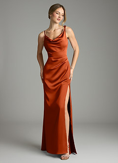 Azazie Samara Bridesmaid Dresses Paprika Mermaid Pleated Stretch Satin Dress image1