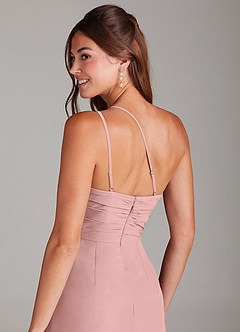 Azazie Eren 신부 들러리 드레스 인어 한쪽 어깨 쉬폰 발목 길이 드레스 image2