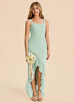 Azazie Reesie Junior Agave Sheath Ruched Chiffon Dress image4