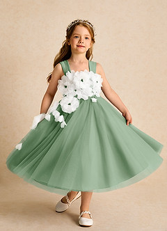 Azazie Dovey Robe Demoiselle D'honneur Fillette Robe Princesse en Tulle Arc Matcha image4