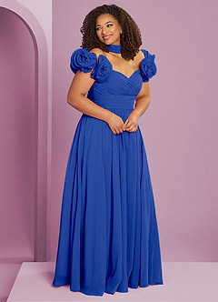 Barbie ♥ Azazie Jurken voor bruidsmeisjes Converteerbaar Jurk van Chiffon met A-Lijn Off the Shoulder Koningsblauw image3