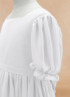 Azazie Joss Flower Girl Dresses White A-Line with Sleeves Chiffon Dress image6