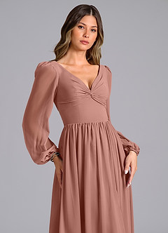 Azazie Zeya Bridesmaid Dresses Cedar Rose A-Line Long Sleeve Chiffon Dress image5