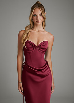 Azazie Natasha Bridesmaid Dresses Burgundy Mermaid Corset Stretch Satin Dress image4